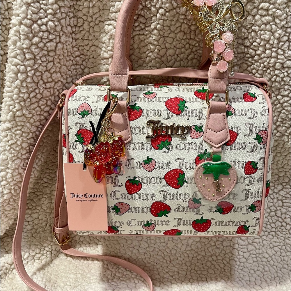 Custom rhinestone Juicy Couture Strawberry Print Satchel NWTS